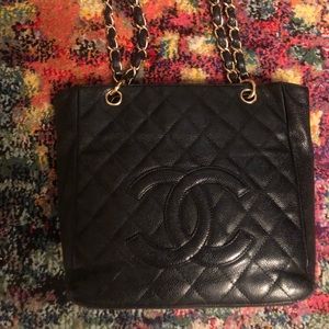 Chanel black caviar leather small tote